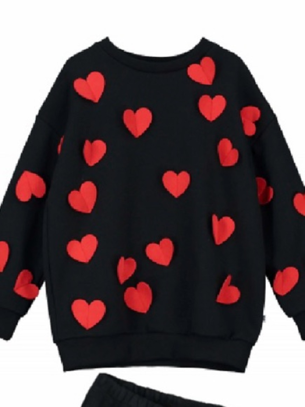 Beau Loves Black Sweatshirt with 3D Red Heart Appliqués